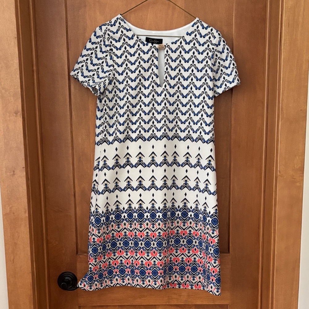 Jessica Simpson Navy and Coral Patterned Dress